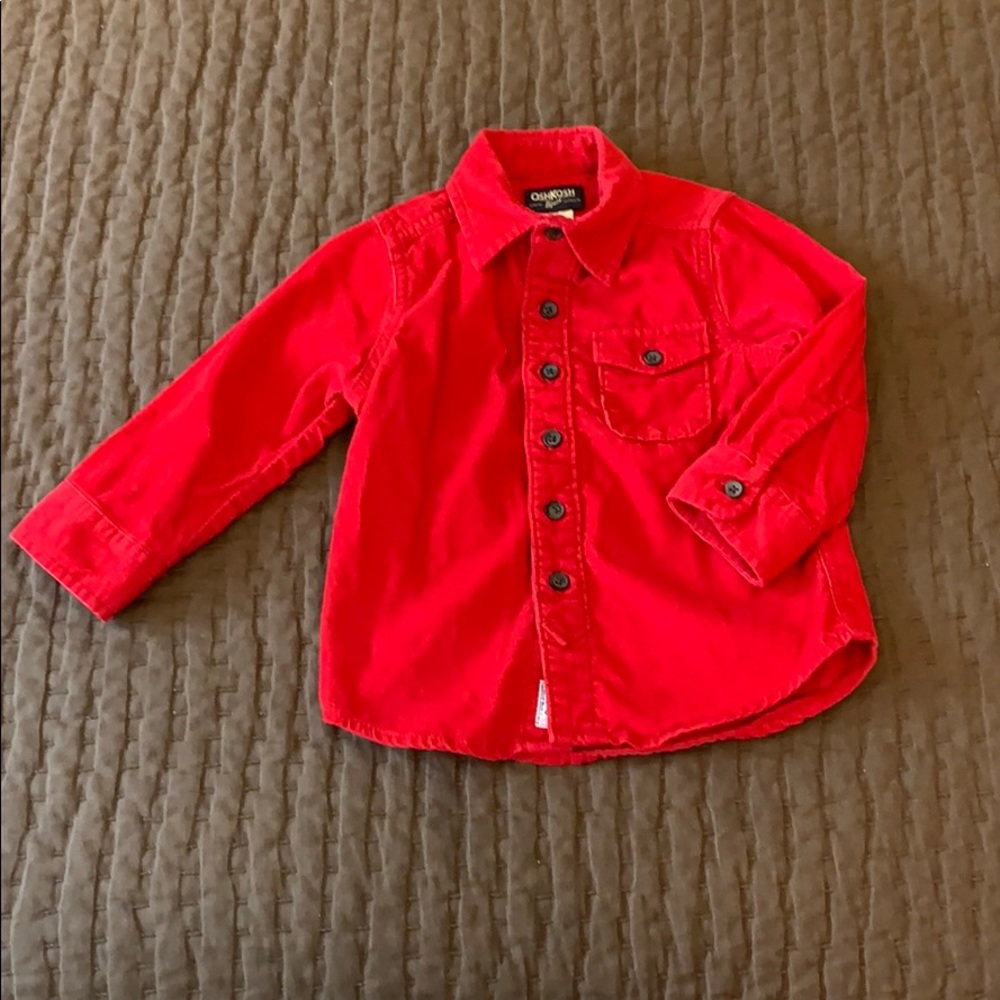 2T EUC red corduroy button down shirt